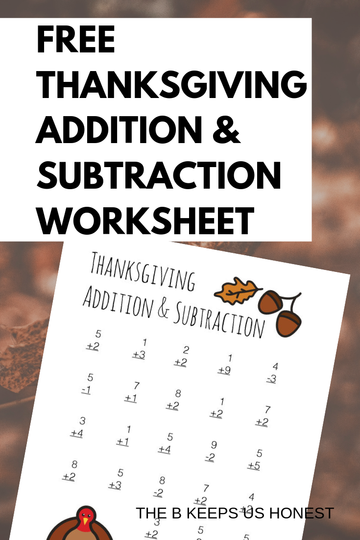 Free Thanksgiving Themed Elementary Math Worksheet - B Honest Media